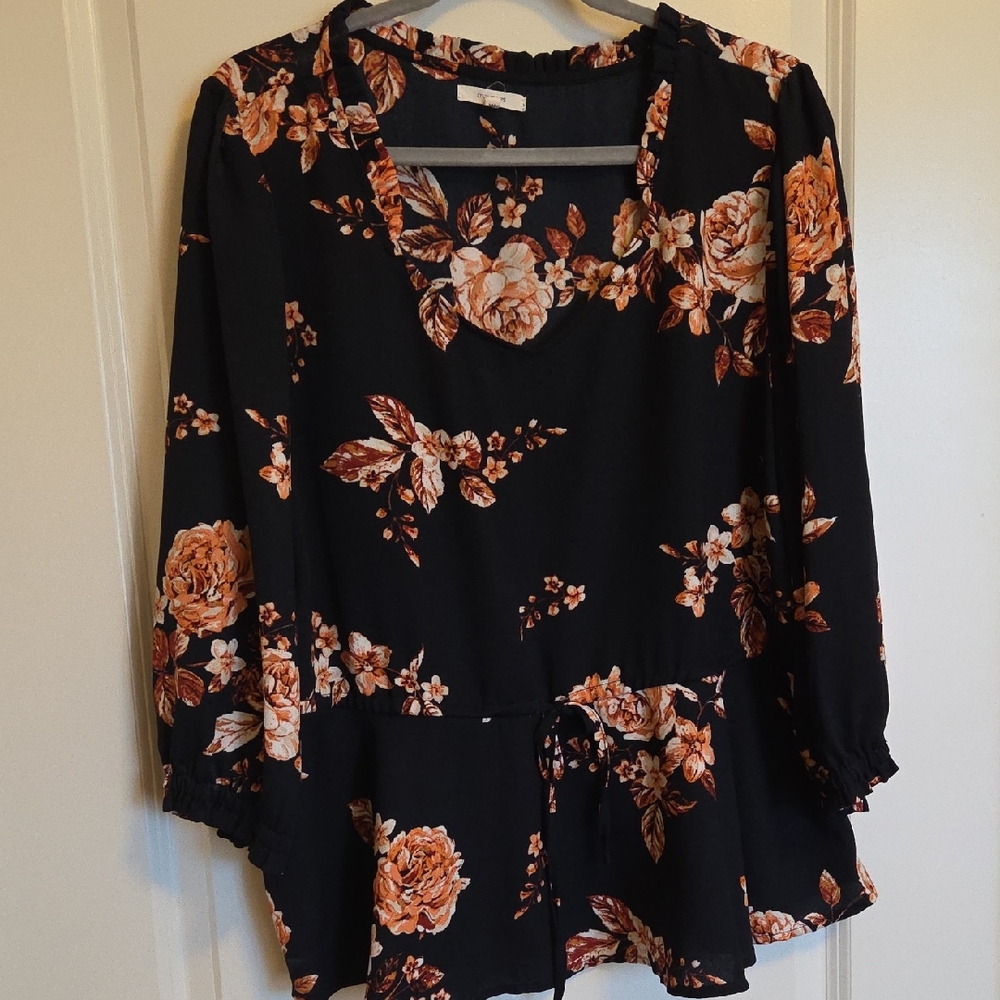 Maurices Black and Orange Floral Blouse